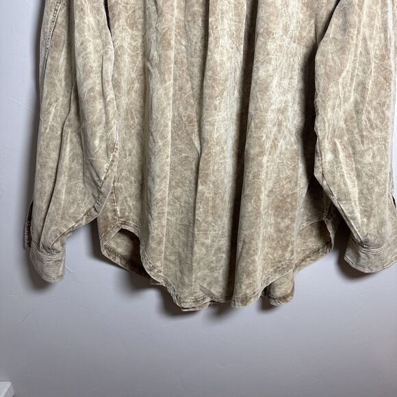 Bibi Corduroy Shacket Tan Pockets Distressed Women's Size XL Style IP4500-01 - Picture 10 of 16